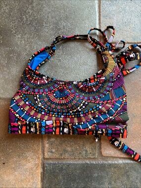 Time and Tru Blue Multicolor Tribal Print Bikini Bottoms and Top